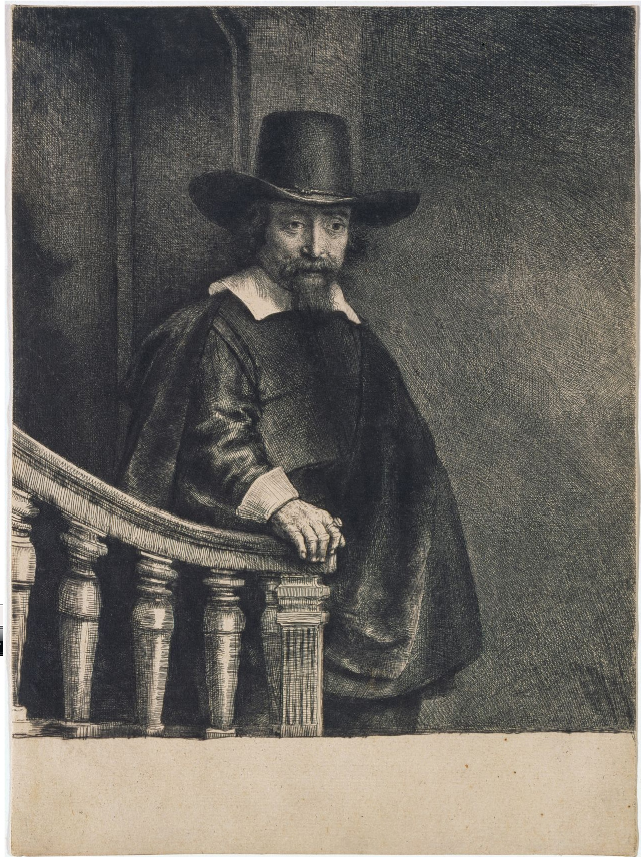 Rembrandt, Ephraim Bueno, 1647. Ets, droge naald en burijn (staat II), 241 x 177 mm., Amsterdam, Museum Het Rembrandthuis. 